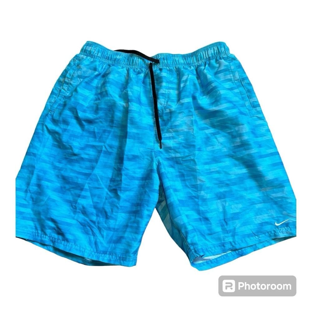 Nike Swim Trunks Mens XL Brief Lined Shorts Blue Drawstring Pockets Polyester